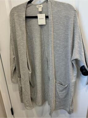 DONNI. Light Gray Ribbed Open-Front Cardigan